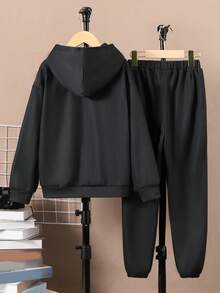 SHEIN Tween Boy 3D Wolf Print Hoodie & Sweatpants - Black - View 2