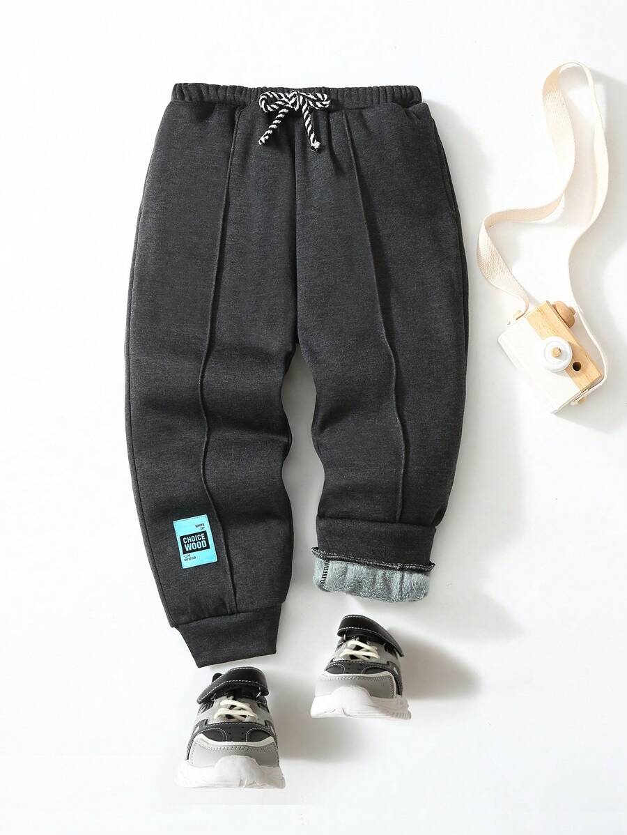 SHEIN Young Boy Letter Patched Drawstring Waist Sweatpants - Black - View 1
