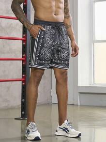 Manfinity Sport Corelite Men Paisley Print Drawstring Waist Sports Shorts - Black - View 6