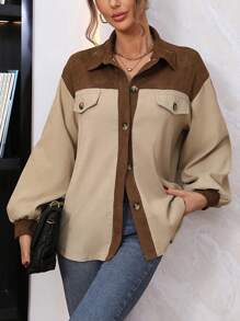 Chiquease Two Tone Drop Shoulder Flap Detail Drop Shoulder Flap Detail Coat - Apricot - View 4