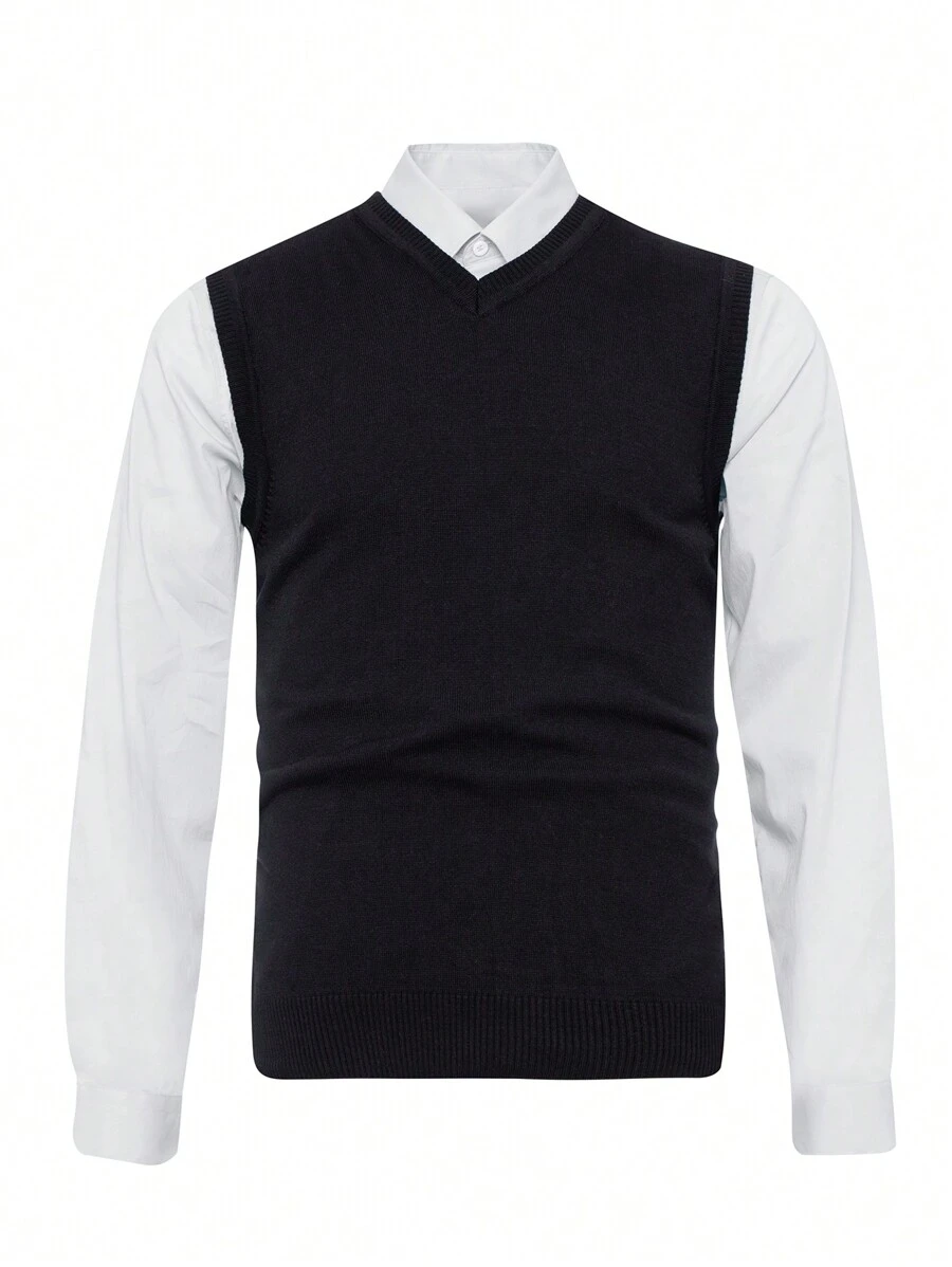 EURMUSE Men Solid Sweater Vest Without Shirt - Black - View 1