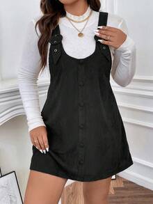 SHEIN Franclia 大碼前紐扣背帶洋裝無毛衣 - 黑色 - 查看 5