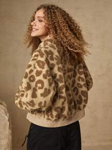 In My Nature In My Nature Leopard Print Drop Shoulder Flap Pocket Teddy Jacket