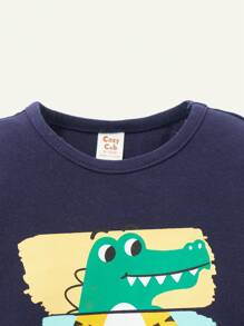 Cozy Pixies Baby Boy 2pcs Striped & Cartoon Graphic Tee - Navy Blue - View 5