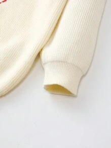 SHEIN Young Girl Heart Pattern Drop Shoulder Sweater - Beige - View 5