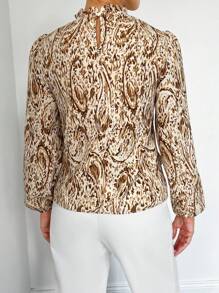 EURMUSE Allover Print Frill Neck Lantern Sleeve Blouse - Multicolor - View 2