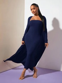 SHEIN SXY 素色抹胸緊身連衣裙 - 藏蓝色 - 查看 6