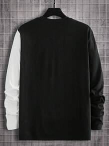 GENTILAND Hombres Camiseta de dos tonos con diseño de parche de letra - Negro - Ver 2
