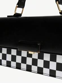 BizChic Túi Checkerboard màu đen có khóa nắp trên dành cho nữ - Đen và trắng - Xem 8