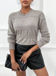 SHEIN LUNE Suéter de punto con hombros caídos para otoño e invierno - Gris - Ver 4