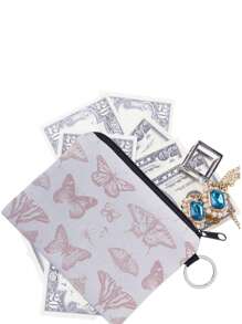 ROMWE Fairycore Butterfly Printed Coin Purse & Keychain, Flower Pattern 261610 - Multicolor - View 4