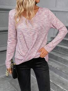 SHEIN Frenchy Space Dye Twist Hem Tee - Pink - View 6