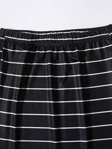 Teen Girl Striped Print Split Hem Skirt - Black - View 3