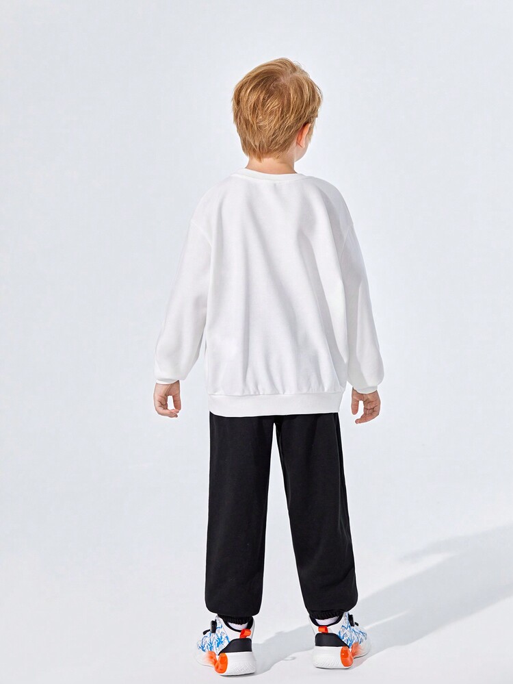 SHEIN 男大童標語圖案套頭衫和運動褲 - 黑與白 - 查看 3