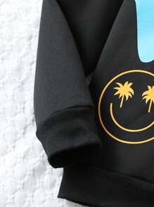 SHEIN 女大童標語圖案加絨內裏連帽衫和運動褲 - 黑色 - 查看 6