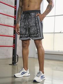 Manfinity Sport Corelite Men Paisley Print Drawstring Waist Sports Shorts - Black - View 1