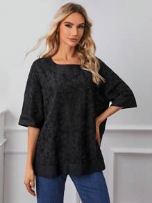 SHEIN LUNE Blouse Trou De Serrure Retour Épaule tombante - Noir - Voir 4