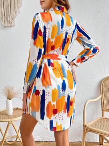 SHEIN VCAY In Bàn chải Thắt lưng Váy sơ mi - Nhiều màu - Xem 2