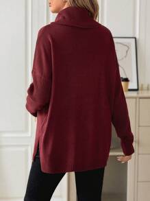 SHEIN 孕婦寬鬆高領套頭衫套頭毛衣帶長袖適用於休閒穿戴 - 酒紅色 - 查看 2