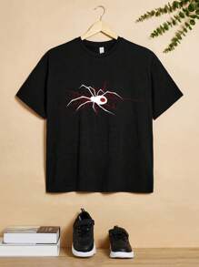 Teen Boy Spider Print Tee - Black - View 1