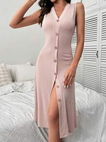 Camisón de punto acanalado con botones delanteros