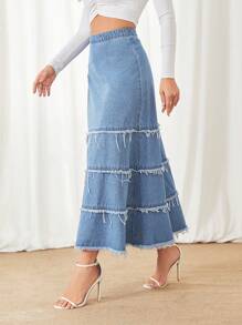 SHEIN Privé Cao eo Xén Thô Váy Denim - Rửa nhẹ - Xem 5