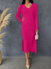 EURMUSE Ribbed Knit Sweater Dress & Cardigan