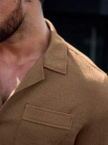 Manfinity Homme Homme Chemise Unicolore À Bouton Avec Poche - Tabac - Voir 4