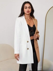 EURMUSE Notched Lapel Double-breasted Blazer - Multicolor - View 5