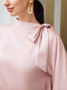 MOTF PREMIUM SHOULDER BOW SATIN BLOUSE