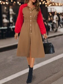 SHEIN LUNE Women'S Regular Fit Single-Breasted Coat With Raglan Sleeve Fall Cloth For Women - Multicolor - View 3