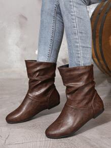 Fall/Winter 2025 Ladies' Fashionable Flat Mid-Calf Boots With Chunky Sole,Western Boots - Brown - View 5
