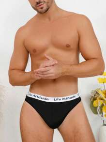 男士字母拼接提花丁字褲 - 黑色 - 查看 1