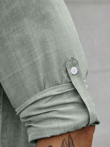Manfinity Homme Men Button Front Roll Tab Sleeve Shirt, Fall - Mint Green - View 8