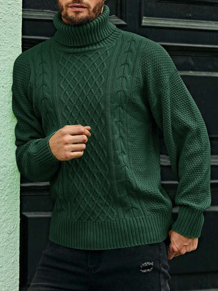 Men Turtleneck Cable Knit Sweater