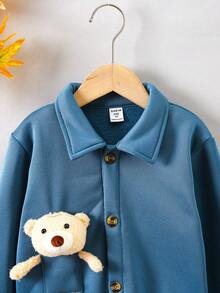 SHEIN 男小童熊玩偶細節前紐扣外套 - 青碧色 - 查看 5
