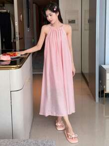 DAZY Solid Cami Night Dress Summer Pajama, Moo Moo Sleep Dress - Pink - View 6