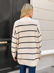 EURMUSE Striped Pattern Drop Shoulder Sweater - Apricot - View 2