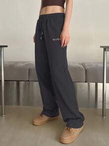 DAZY Women's Letter Printed Drawstring Jogger Pants,Women Joggers Sweatpants - Dark Grey - View 4