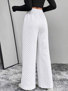 SHEIN Essnce 字母貼布腰部抽繩闊腿褲 - 白色 - 查看 4