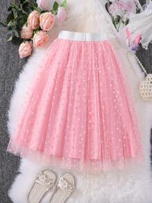 Tween Girl Contrast Waist Heart Mesh Skirt Summer Holiday - Pink - View 2