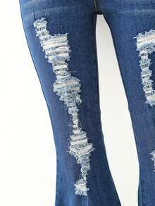 青少年女孩破洞牛仔喇叭褲 - 深色水洗藍 - 查看 4