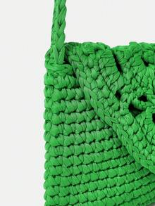 SHEIN VCAY Women's Woven Crossbody Bag With Flap Cover, Minimalist Style And Multifunctional Design - Green - View 12