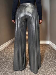 RueChic High Waist Wide Leg Pants - Dark Grey - View 2