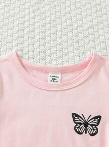 SHEIN 女嬰3入組蝴蝶圖案T恤和3入組長褲 - 灰色 - 查看 6