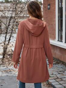 SHEIN LUNE 落肩袖拉鏈開襟連帽外套 - 摩卡棕 - 查看 5