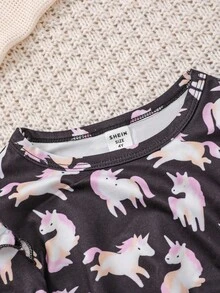 SHEIN 女小童3入組獨角獸印花荷葉邊T恤 - 彩色 - 查看 3
