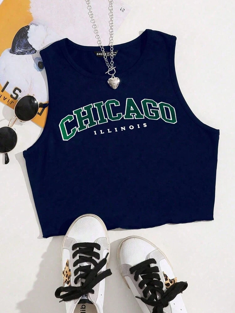 SHEIN Unity Top tank con estampado de letra - Azul - Añade 1