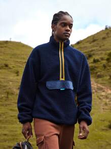 In My Nature Men Flap Detail Half Zipper Outdoor Fleece Top