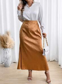 Franclia Plus Leopard Jacquard Mermaid Skirt - Camel - View 1